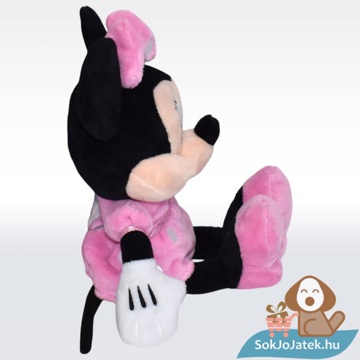 Mickey egér és barátai: Minnie egér plüssfigura pöttyös ruhában, oldalról (30 cm)