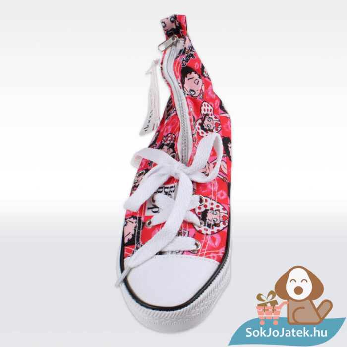 Betty Boop tornacipő alakú tolltartó, piros előről