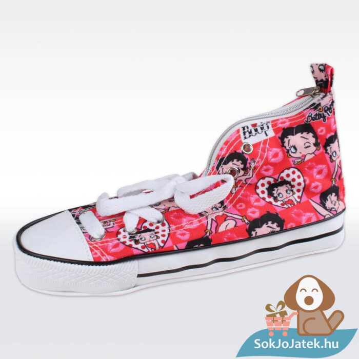 Betty Boop tornacipő alakú tolltartó, piros oldalról