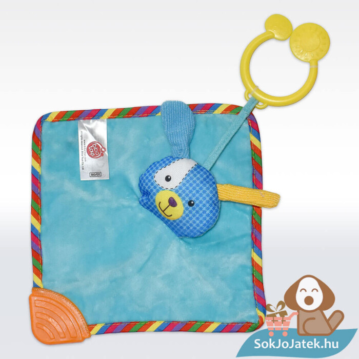 Cukikölyök: Kék kutyus plüss bébi szundikendő, rágókával, 20 cm (Biba Toys) felülről