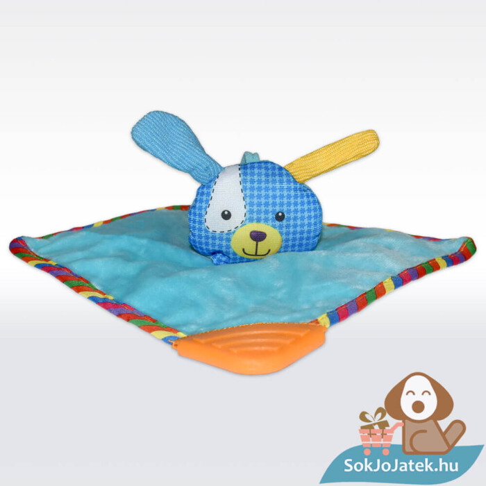 Cukikölyök: Kék kutyus plüss bébi szundikendő, rágókával, 20 cm (Biba Toys) szemből
