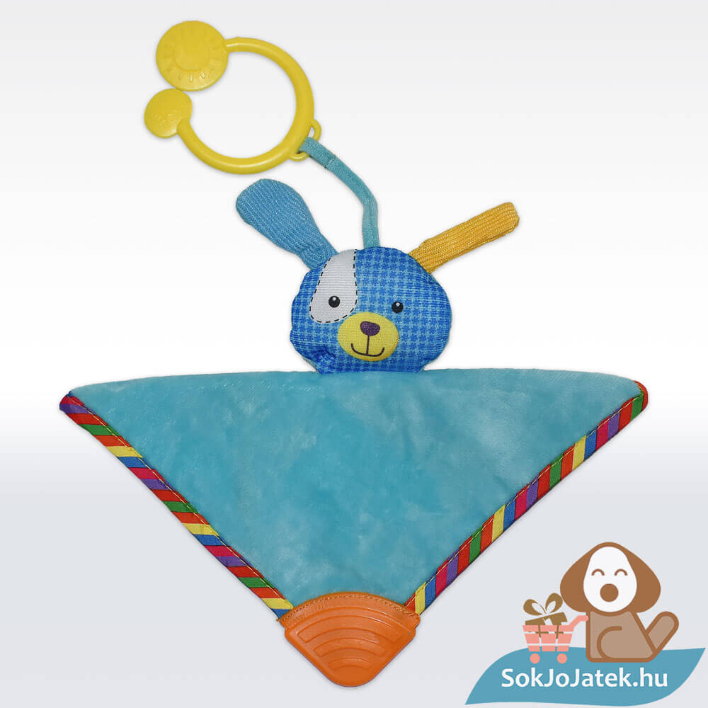 Cukikölyök: Kék kutyus plüss bébi szundikendő, rágókával, 20 cm (Biba Toys)