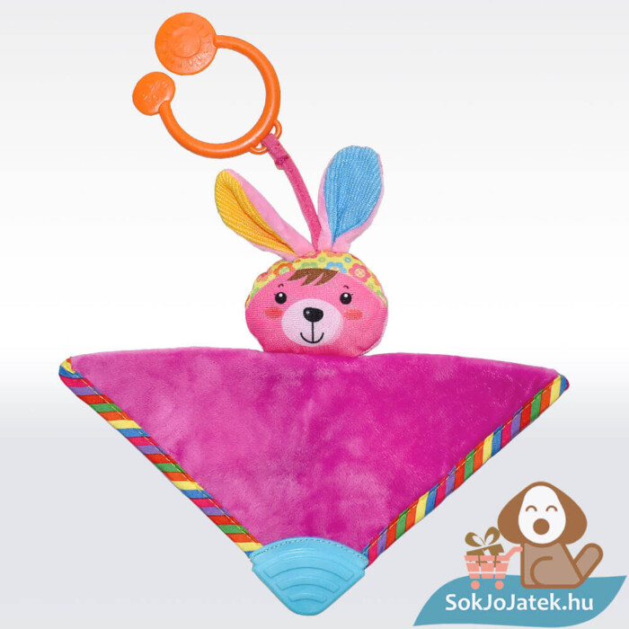 Cukikölyök rózsaszín nyuszi plüss bébi szundikendő, 20 cm (Biba Toys) rágókával