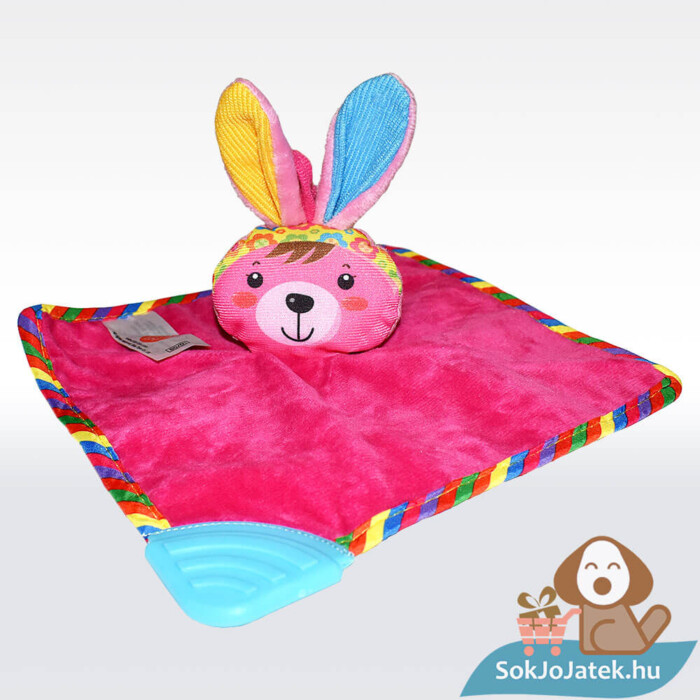 Cukikölyök rózsaszín nyuszi plüss bébi szundikendő rágókával, 20 cm (Biba Toys)