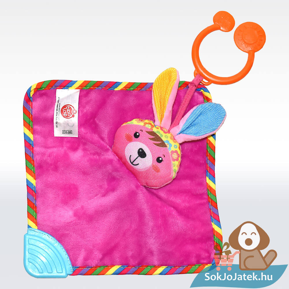 Cukikölyök rózsaszín nyuszi plüss bébi szundikendő rágókával, 20 cm (Biba Toys) felülről