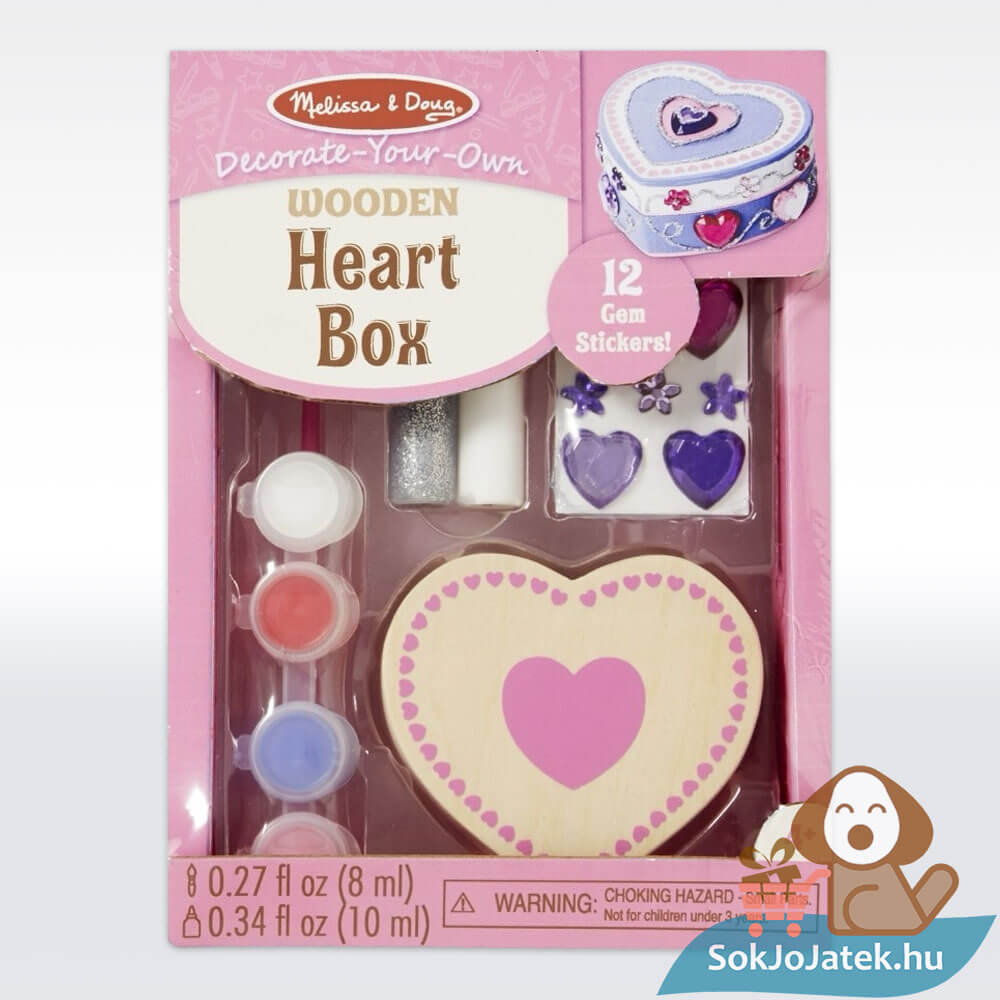 Ékköves szív alakú fa doboz készítés, kreatív díszítés (Melissa & Doug)