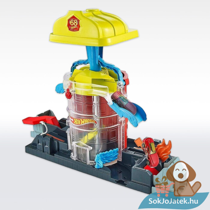 Hot Wheels City: Szuperugratós Tűzoltóság Játékszett megépítve
