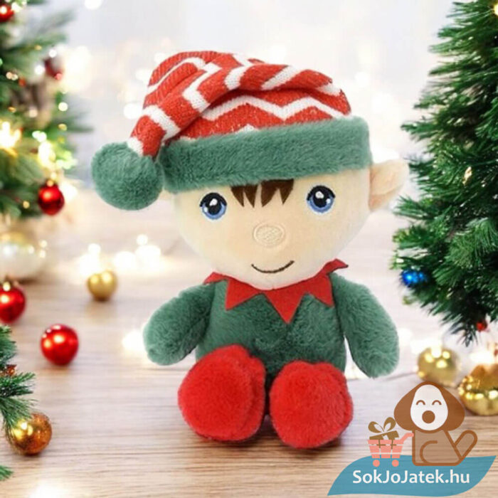 Klasszikus karácsonyi manó plüssfigura az asztalon, 15 cm (Keel Toys)