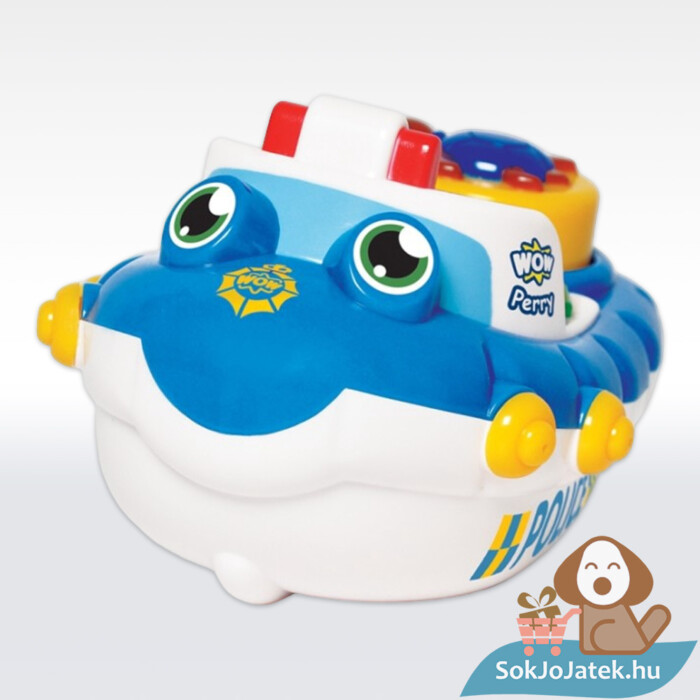 Perry, a rendőr motorcsónak fürdőjáték figurával, előről (Wow Toys)