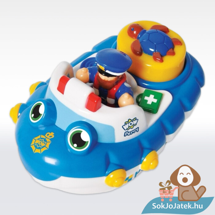Perry, a rendőr motorcsónak fürdőjáték figurával, felülről (Wow Toys)
