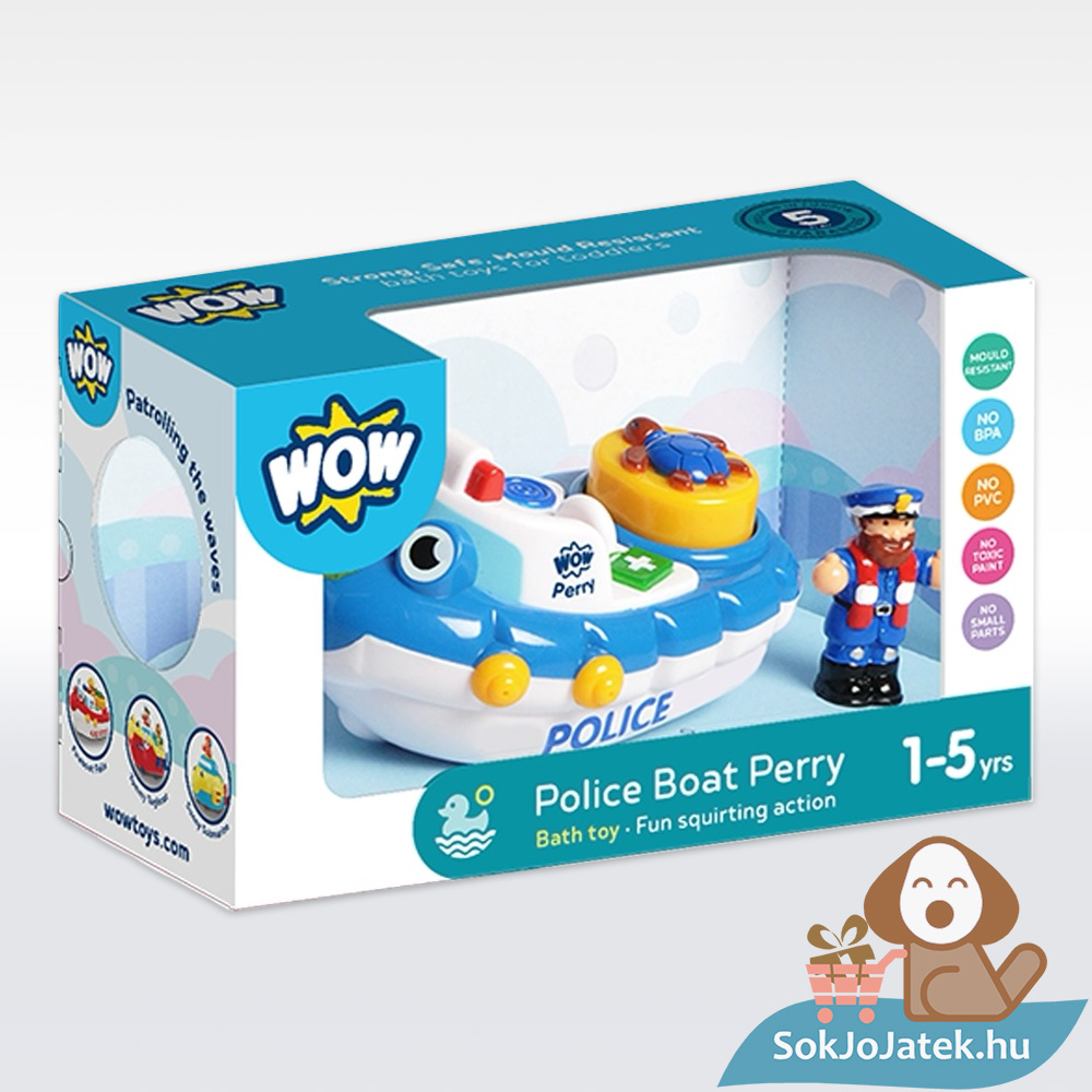 Perry, a rendőr motorcsónak fürdőjáték figurával (Wow Toys)