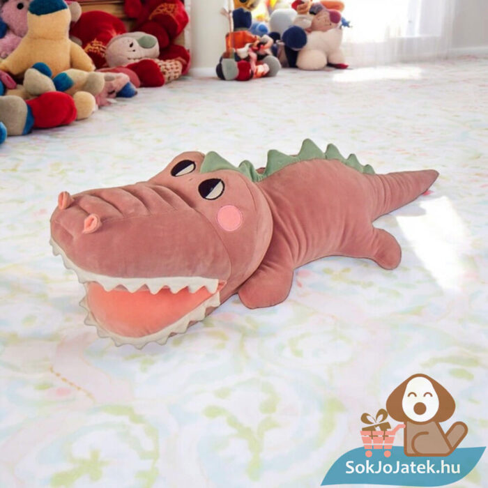 Plüss krokodil a földön, 95 cm (Rózsaszín)
