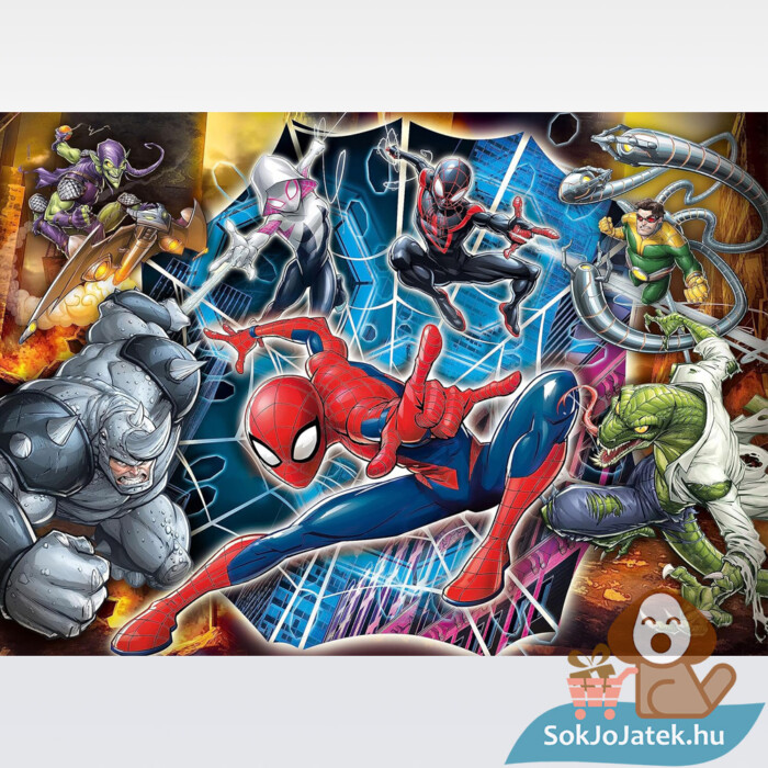 Pókember puzzle: Pókember és ellenfelei képe, 104 db (Clementoni SuperColor Maxi 23716)