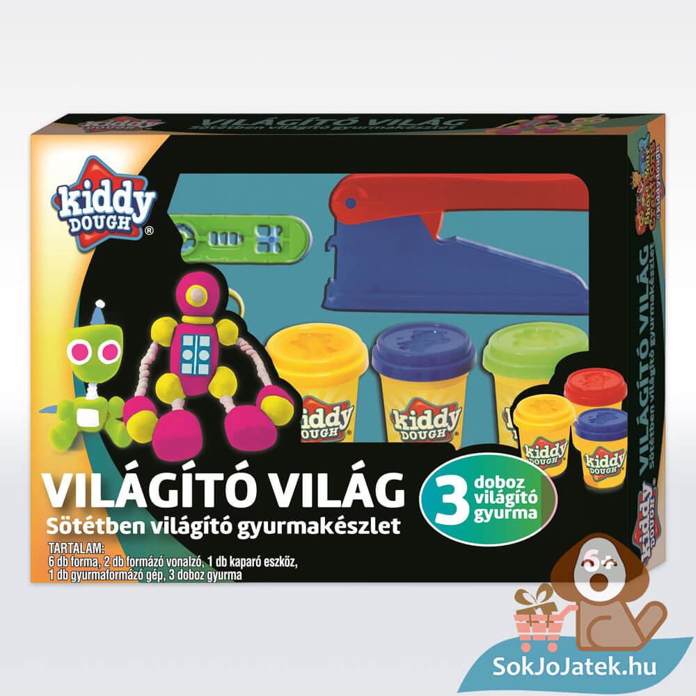 Sötétben világító gyurmakészlet (Kiddy Dough gyurmagyár)