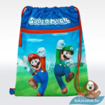 Super Mario: Mario és Luigi mintás tornazsák, cipzáros rekesszel