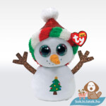 Ty Beanie Boos: Misty, a karácsonyi csillogó szemű plüss hóember, karácsonyfa mintával (15 cm)