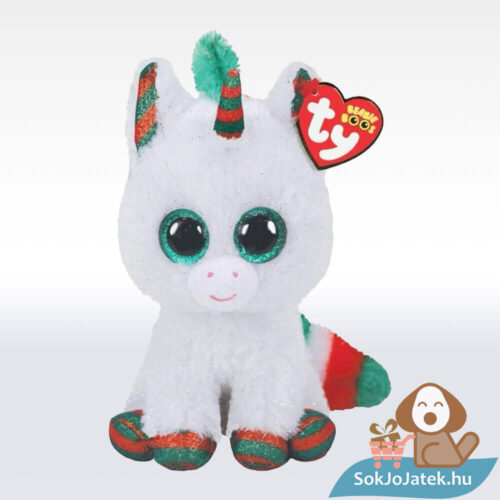 TY Beanie Boos: Snowfall, a fehér karácsonyi csillogó szemű plüss unikornis (15 cm)