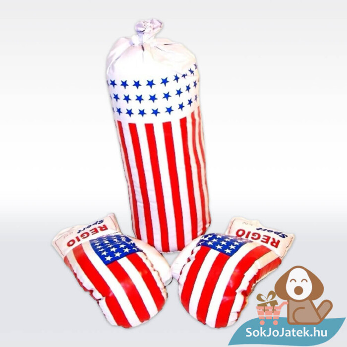Amerikai zászló mintás bokszzsák gyerekeknek, 1 pár kesztyűvel
