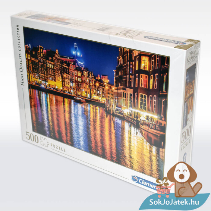 Amszterdam gyönyörű éjszakai fényei puzzle doboza balról, 500 db (Clementoni 35037)