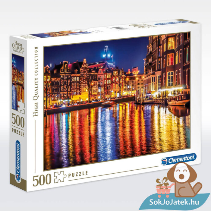 Amszterdam gyönyörű éjszakai fényei puzzle doboza jobbról, 500 db (Clementoni 35037)