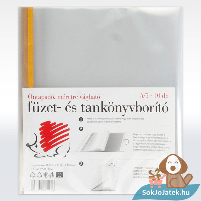 ICO: Süni öntapadó, méretre vágható füzet- és tankönyvborító, 10 darab, A5 méretű