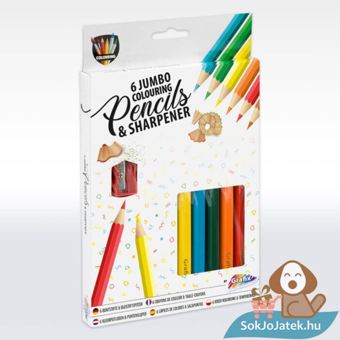 Jumbo, vastag 6 db-os színesceruza készlet hegyezővel (Grafix)