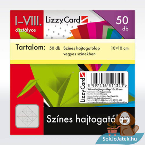 Színes hajtogatólap vegyes színekben, 10 x 10 cm, 50 db (LizzyCard)