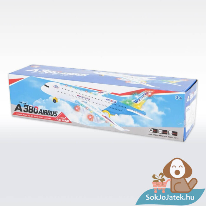 Airbus A380 elemes repülő doboza, fénnyel és hanggal (38 cm)