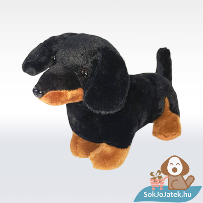 Barna fekete plüss tacskó kutya balról (25 cm)