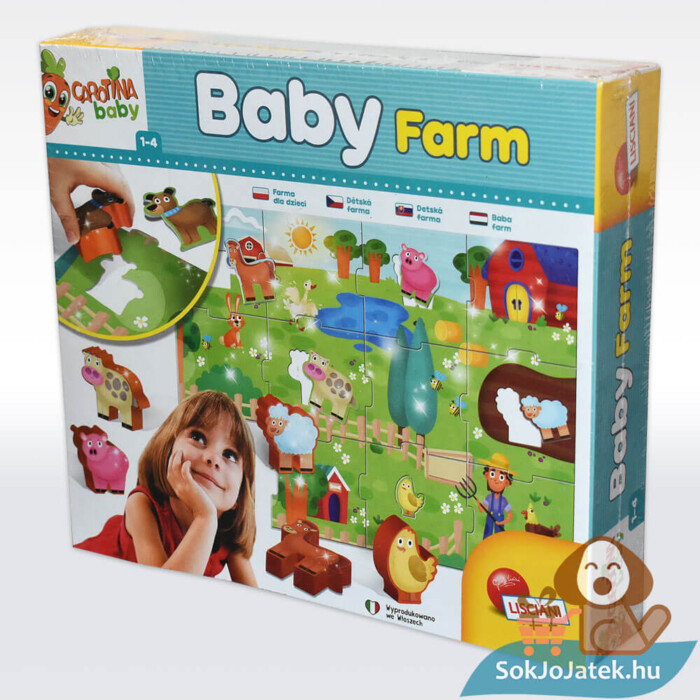 Carotina Baby: Baba farm puzzle doboza balról, 3D állatokkal