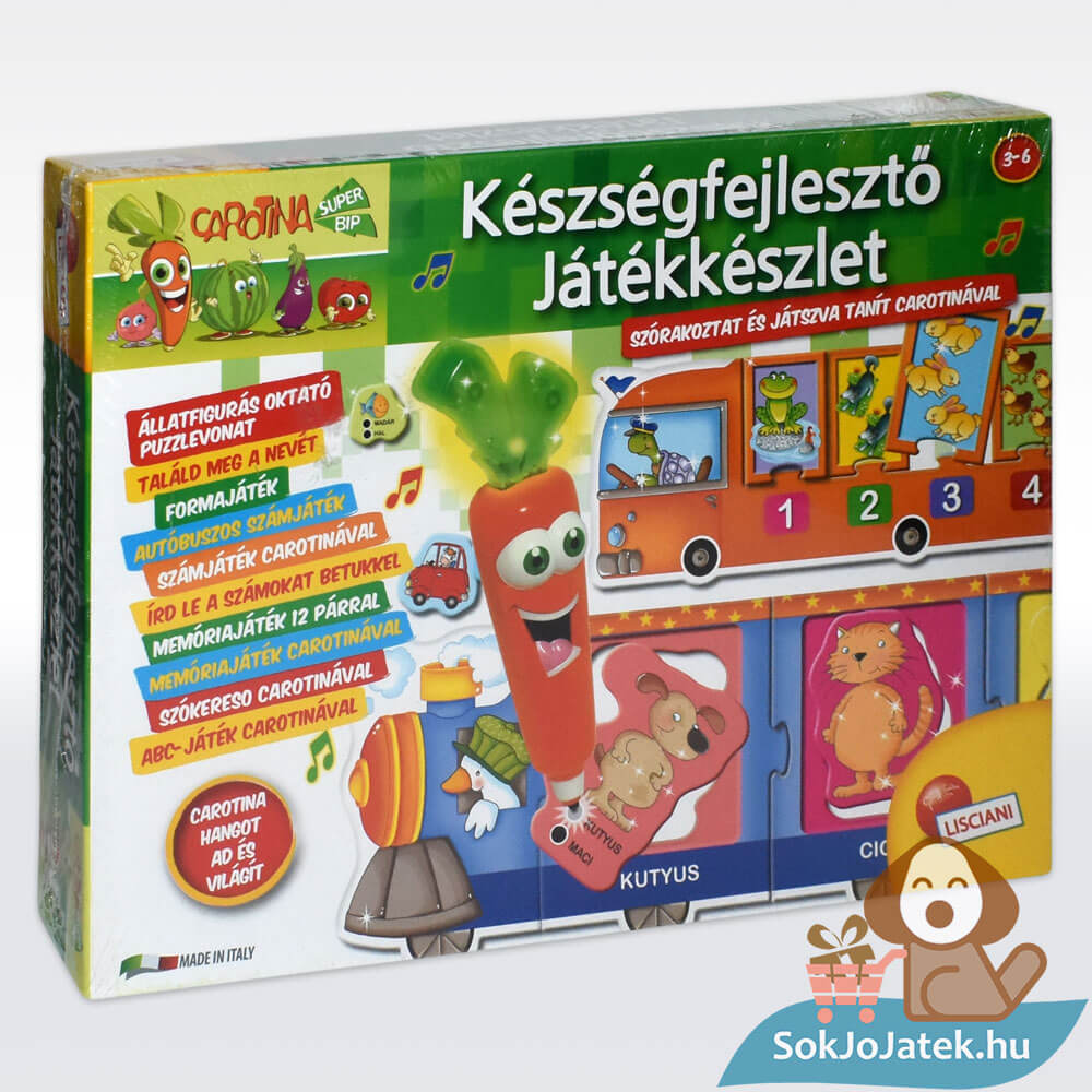 Carotina: Interaktív készségfejlesztő játékgyűjtemény, 10 az 1-ben, hangot adó répa alakú tollal