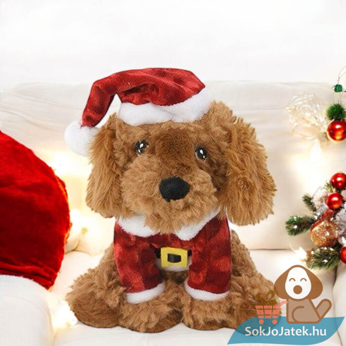 Cockapoo plüss kutya télapó ruhában a kanapén, 20 cm (Keel Toys)