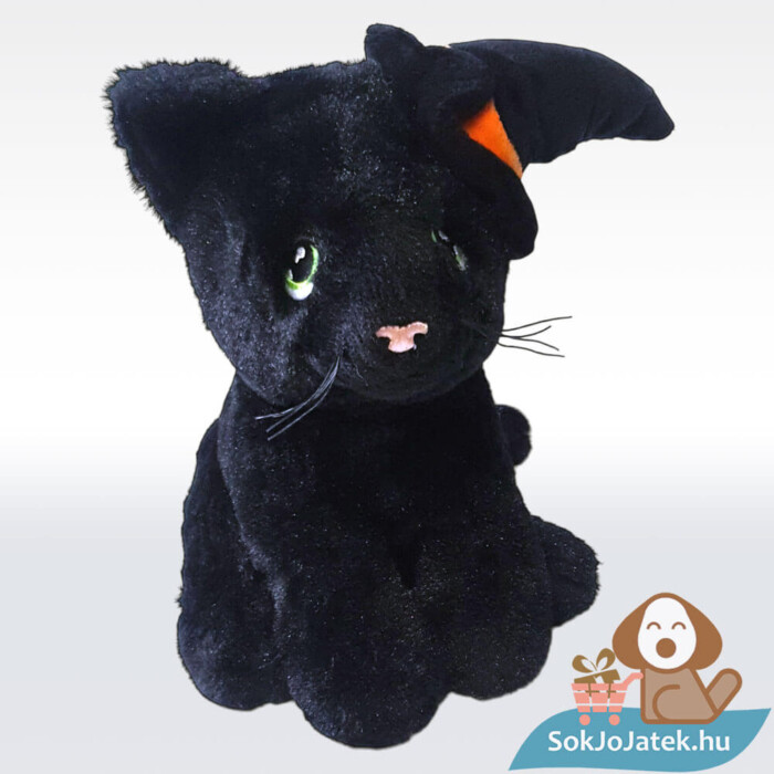 Halloweeni fekete plüss cica boszorkány kalapban jobbról, többféle méretben (Keel Toys)
