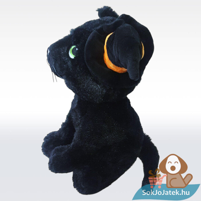 Halloweeni fekete plüss cica boszorkány kalapban oldalról, többféle méretben (Keel Toys)