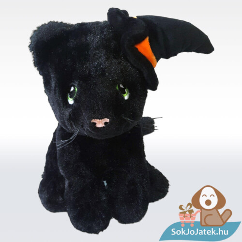 Halloweeni fekete plüss cica boszorkány kalapban, többféle méretben (Keel Toys)