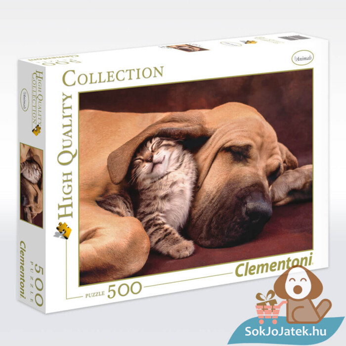 Kutya és cica ölelkezés puzzle doboza, 500 db-os (Clementoni 35020)