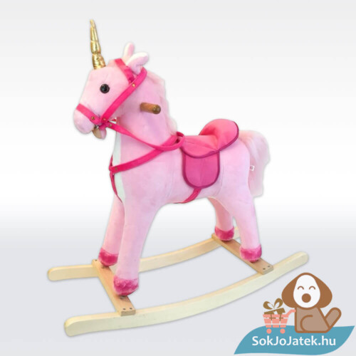 Rózsaszín unikornis hintaló aranyszínű szarvval (68 cm)