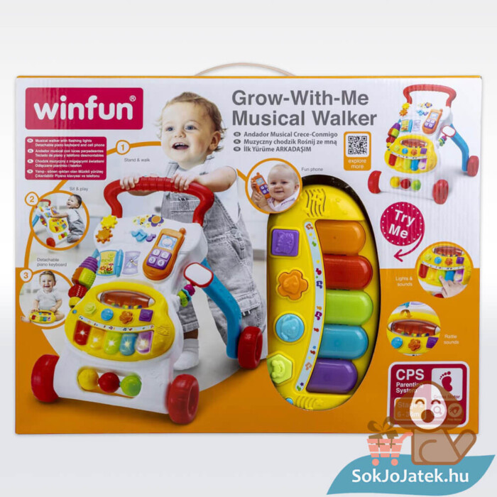 Zenélő bébi járássegítő doboza, fényekkel, hangokkal (Winfun)