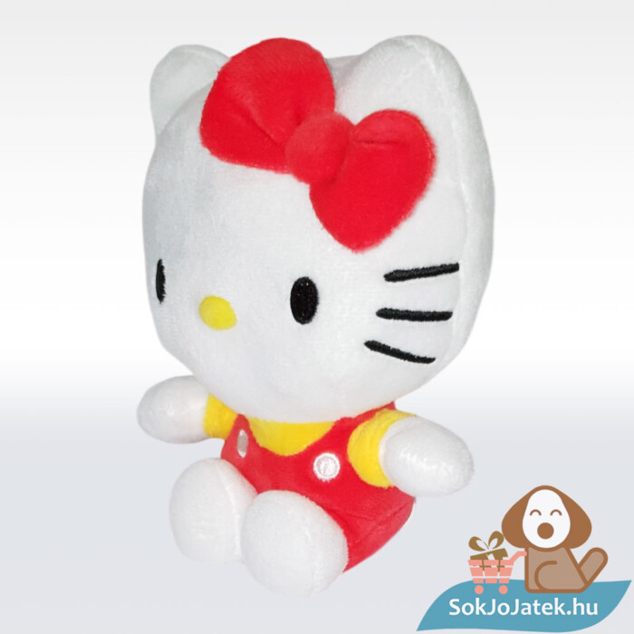 Hello Kitty plüss cica piros ruhában balról (14 cm)