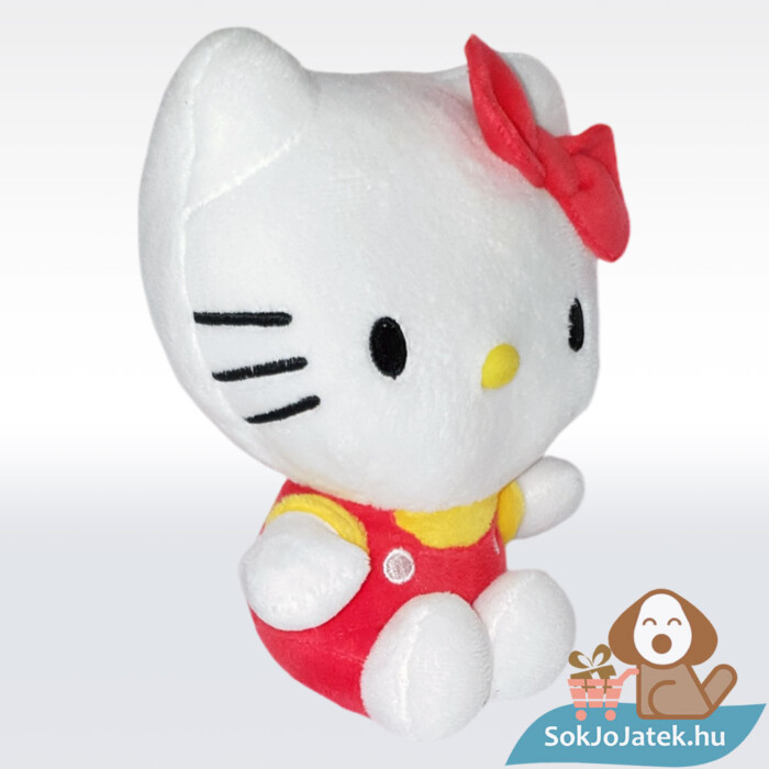 Hello Kitty plüss cica piros ruhában jobbról (14 cm)