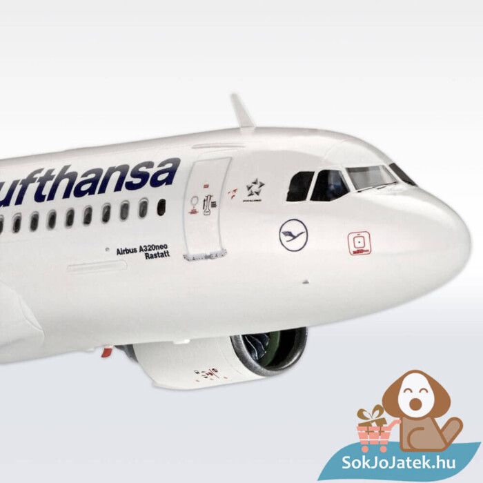Lufthansa Airbus A320 Neo 1:144 makett készlet eleje, festékkel, ragasztóval (Revell 63942)