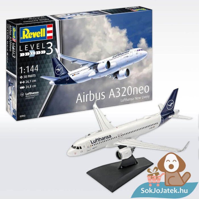 Lufthansa Airbus A320 Neo 1:144 makett készlet festékkel, ragasztóval (Revell 63942)