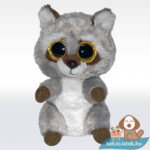 Ty Beanie Boos: Oakie, a csillogó szemű szürke plüss mosómedve balról (15 cm)