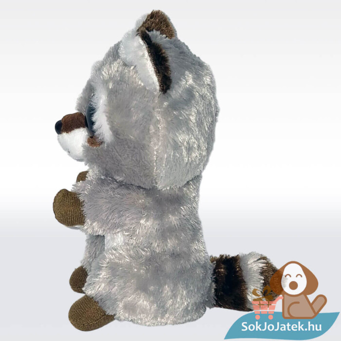 Ty Beanie Boos: Oakie, a csillogó szemű szürke plüss mosómedve oldalról (15 cm)