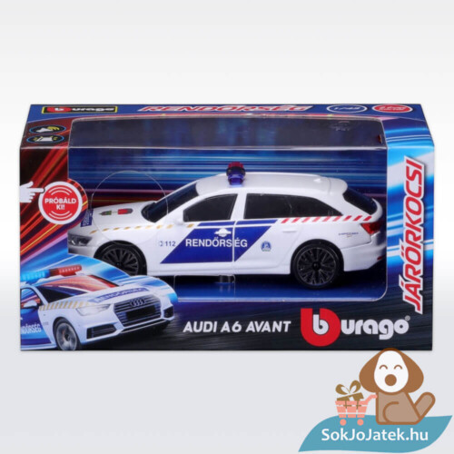 Audi A6 Avant szirénázó magyar rendőrautó, 1:43 (Bburago)