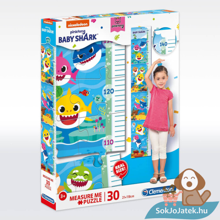 Baby Shark: Mérj meg! magasságmérő doboza, 30 db-os Clementoni puzzle (20340)