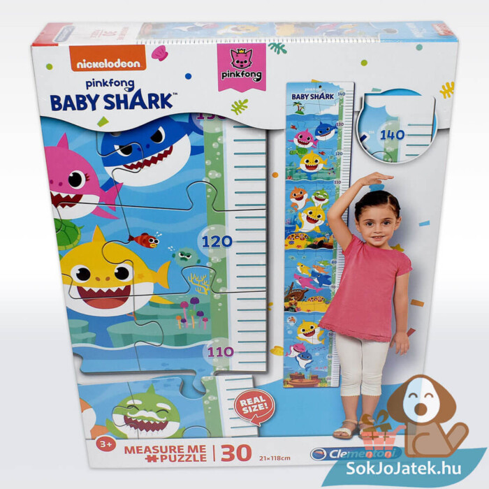 Baby Shark: Mérj meg! magasságmérő doboza előről 30 db-os Clementoni puzzle (20340)
