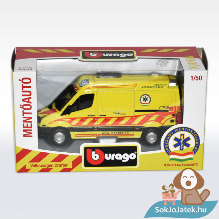 Bburago: Magyar Mentőautó makett esetkocsi, 1:50 (Volkswagen Crafer) doboza
