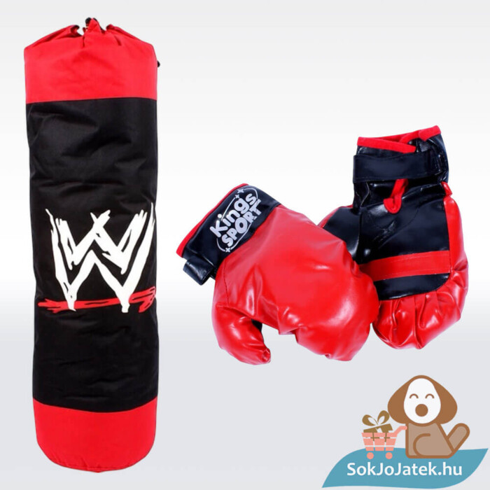 Boxkészlet: 82 cm-es piros-fekete bokszzsák piros bokszkesztyűvel