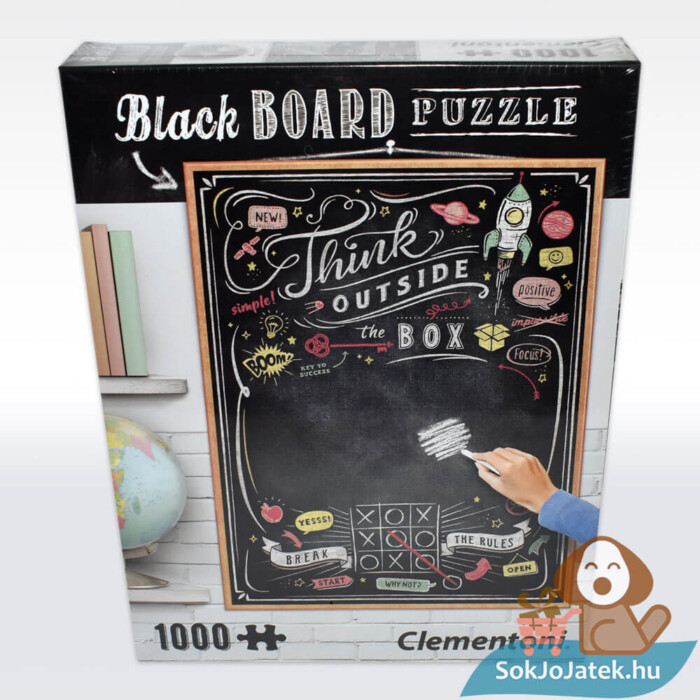 Krétával írható puzzle doboza előről: Kreatív gondolkodás, Think outside the box, 1000 db (Clementoni Black Board 39468)